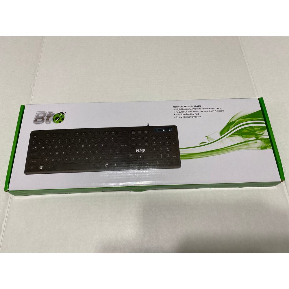 BTO Comfortable Wired USB Keyboard Full Size Black Office New